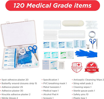 Swiss Safe 2-in-1 First Aid Kit for Car, Travel and Home, 348 Pieces, Large Hardcase with Bonus Mini Kit for Medical Emergency, Survival and Camping