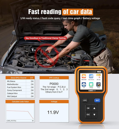UMEIJA OBD2 Scanner with Upgrade Battery Tester - Diagnostic Tool for Cars That Check Engine Light & Emissions Readiness Read and Clears Vehicle Error Codes for All OBD II Protocol Vehicles Since 1996