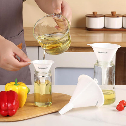 Plastic Kitchen Funnel Set of 3, Round Kitchen Funnels for Filling Bottles, Durable and Multifunctional Funnels for Filling Canning, Cooking, Lab or Car Oil (Gray)
