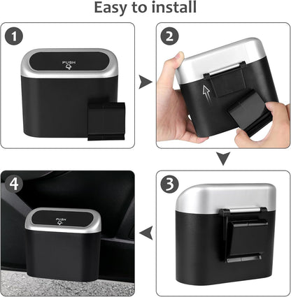 Accmor Car Trash Can with Lid, Mini Auto Dustbin Garbage Organizer Holder 2 Packs, Automotive Storage Container Bin with 60 Pcs Bags for Vehicle, Home, Office