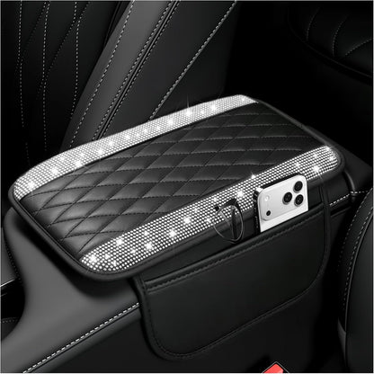 Stacool Upgraded Car Center Console Cover,Microfiber Leather Car Armrest Cover Cushion with 2 Storage Bags,Universal Car Armrest Storage Box (Black)