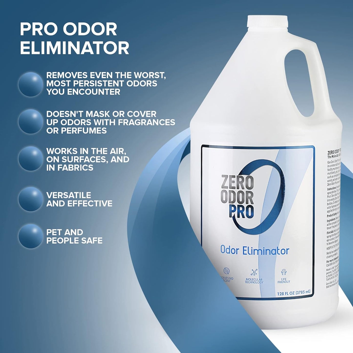 Zero Odor Pro Commercial Strength Odor Eliminator, Room Deodorizer and Air Freshener, Trigger Spray, 32 oz, White/Blue