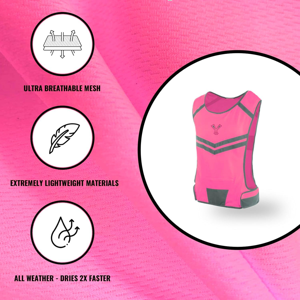 Reflective Running Vest with Pocket & 2 Bands, High-Visibility