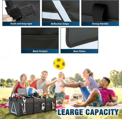 K KNODEL Sturdy Car Trunk Organizer with Premium Insulation Cooler Bag, 3 Compartments Heavy Duty Collapsible for Car, SUV, Truck, or Van (Large, Black)