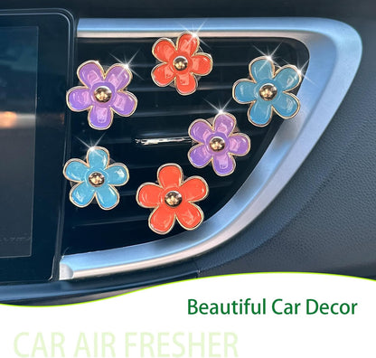ORIESSE 6pcs Flowers Car Air Freshener Vent Clips Purple White Daisy Air Vent Clip Car Accessories for Women 3.3cm/3cm Flower Vehicle Interior Decor Refillable Diffuser