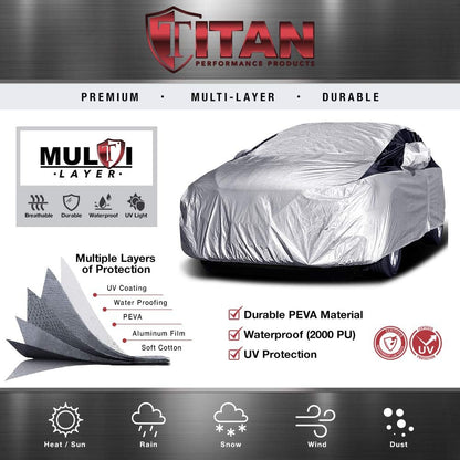 Titan Premium Multi-Layer PEVA Car Cover for Compact SUV 170-187". Waterproof, UV Protection, Anti-Scratch Protective Lining, Driver-Side Zippered Opening. Fits Rav4, Rogue, CR-V and More.