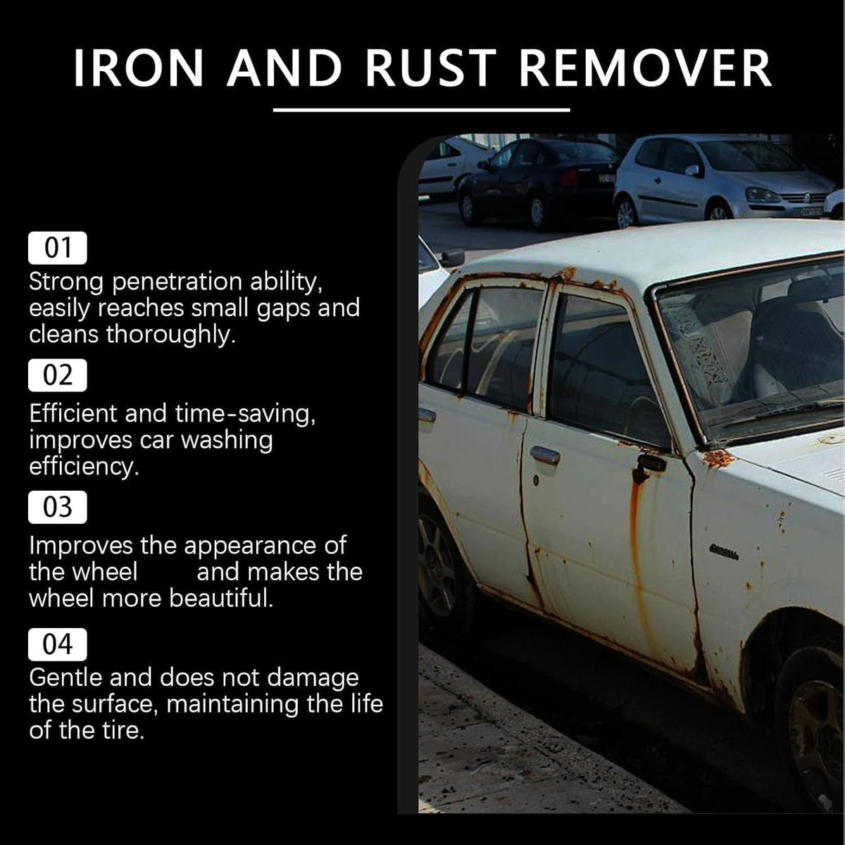 Iron Eraser Rust Remover Spray, Iron Eraser Iron and Rust Remover for Car Wheels and Paint, Fast Acting Rust and Brake Dust Remover, Professional Automotive Surface Cleaning (1PCS)