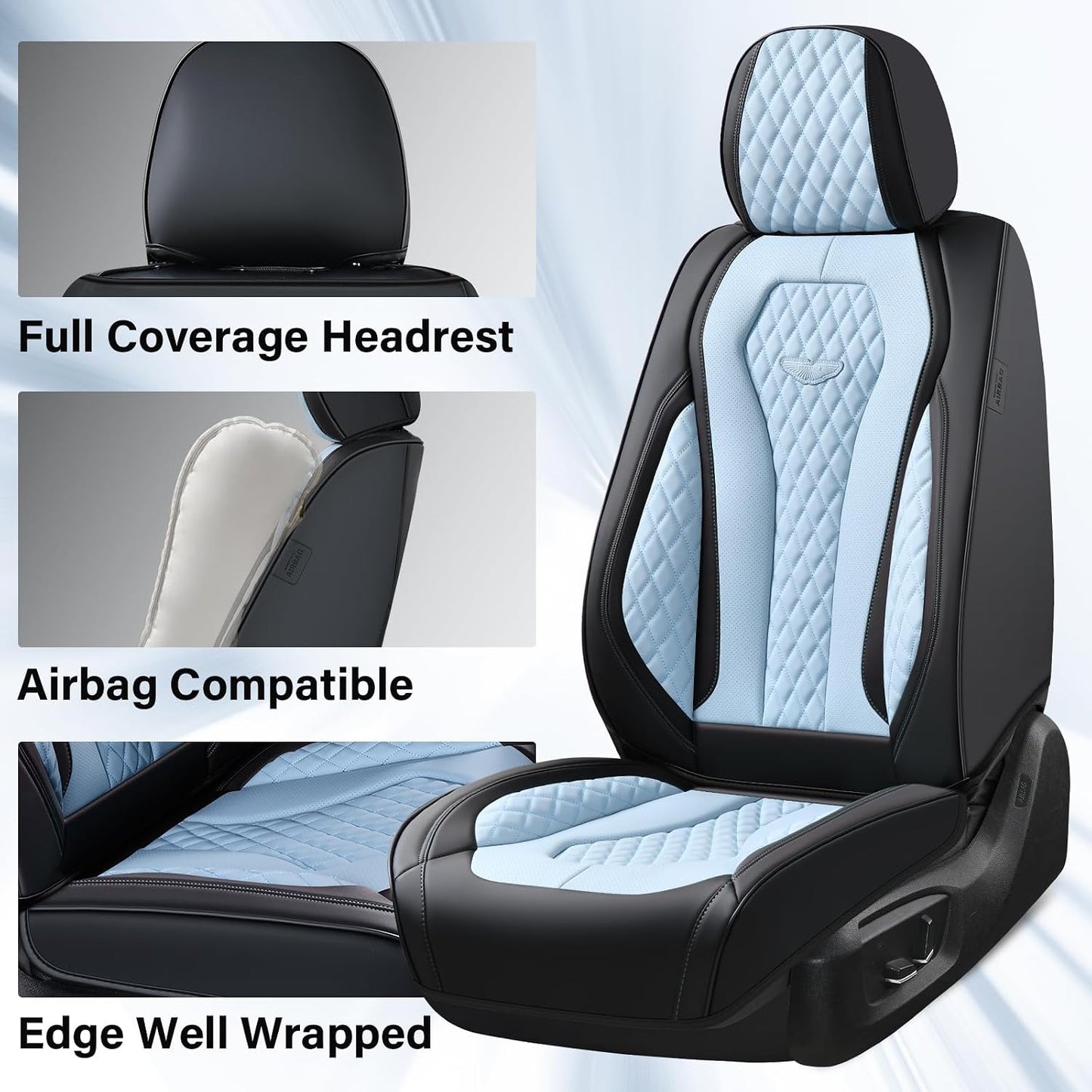 Coverado Seat Covers, Car Seat Covers Full Set, Black Car Seat Cover, Car Seat Covers Front Seats Back Seat Cover, Waterproof Car Seat Cushion, Leather Seat Covers Seat Protector Fit for Most Cars
