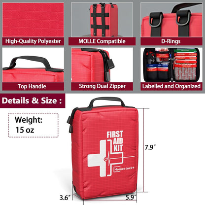 First Aid Kit, Professional Trauma First Aid Kit with Labelled Compartments Molle System for Car, Hiking, Backpacking, Camping, Traveling, and Cycling