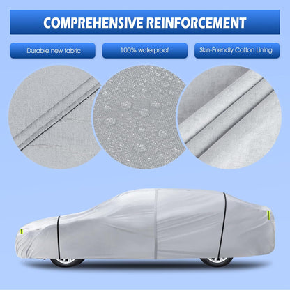 6 Layers Car Cover Waterproof All Weather for Automobiles, Size A3 with Zipper Cotton Fit for Toyota Camry, Honda Accord, Ford Mustang, Chevy Camaro/Malibu,Kia Optima/K5 (187-198 inch)