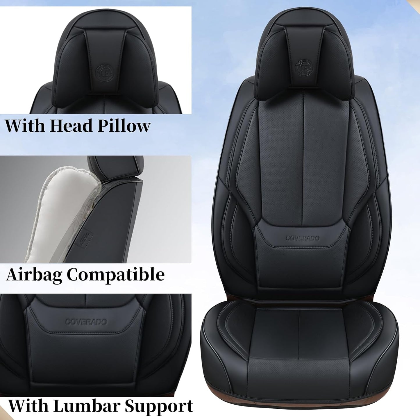 Coverado Seat Covers Full Set, Black Seat Covers for Cars 5 Seats, Car Seat Protector, Waterproof Nappa Leather Car Seat Cushion, Front and Rear Car Seat Cover Fit for Most Sedans SUV Pick-up Truck - Colors B