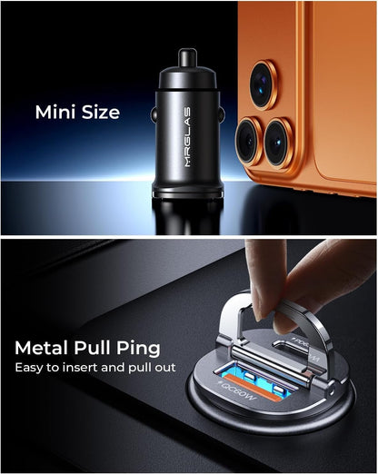 【Upgraded】 125W Car Charger USB C Super Fast Charging, [PD65W & QC60W][All Metal] MRGLAS Cigarette Lighter Car Charger, Car Electrical Accessories for iPhone 17 Pro Max iPad Samsung S26 S25 Pixel 10