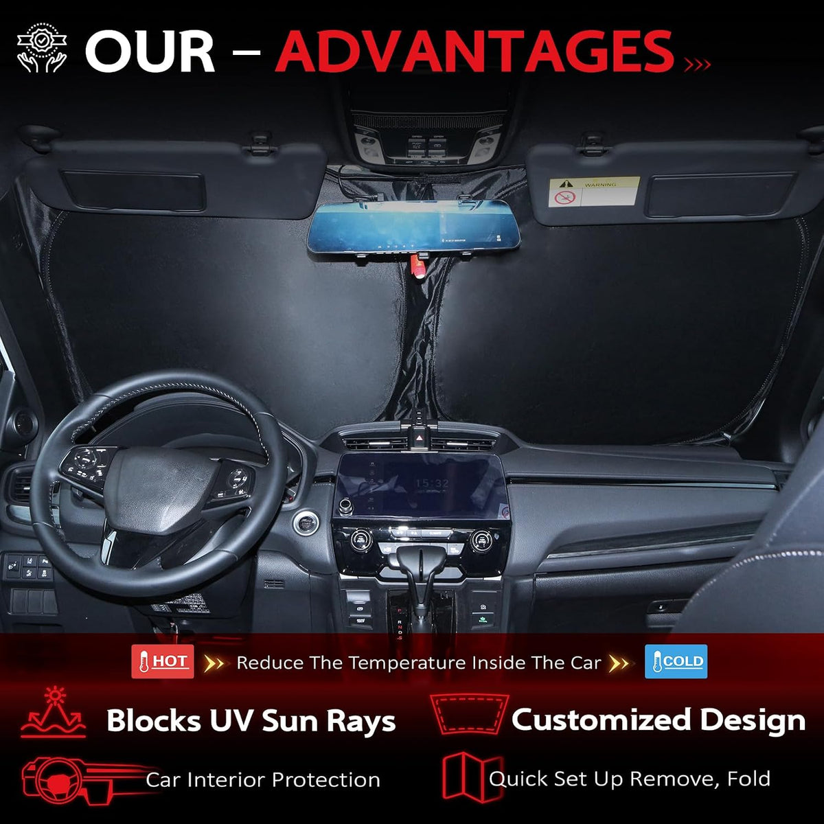 KAYZT Windshield Sun Shade for 2019-2025 2026 Chevy Silverado 1500 /GMC Sierra 1500 2500HD 3500HD Foldable Sunshade Front Window Custom Fit Car Accessories - Colors B
