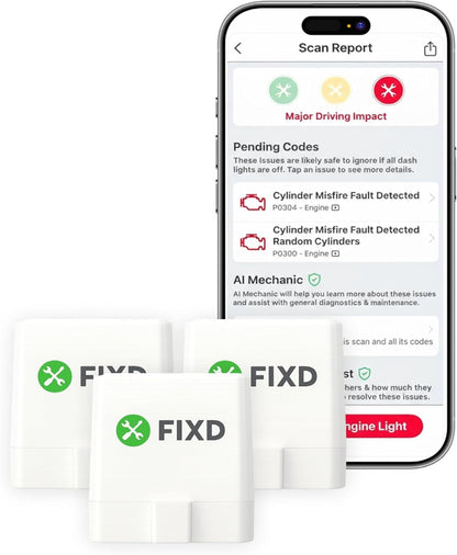 FIXD Bluetooth OBD2 Scanner - Car Diagnostic Check Engine Code Reader | 1-Pack | iPhone/Android compatible | Automotive scan tool for repairs + buying | Enhanced manufacturer data