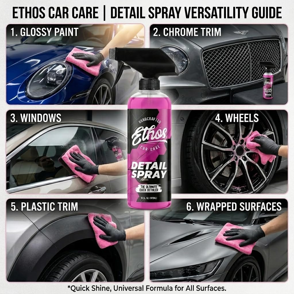 Ethos Car Detail Spray - The Ultimate Quick Car Detailer for Car Shine & Protection - Enhances Gloss, Slickness & Hydrophobic Properties - Detailing Spray - Safe for Paint, Glass & Chrome