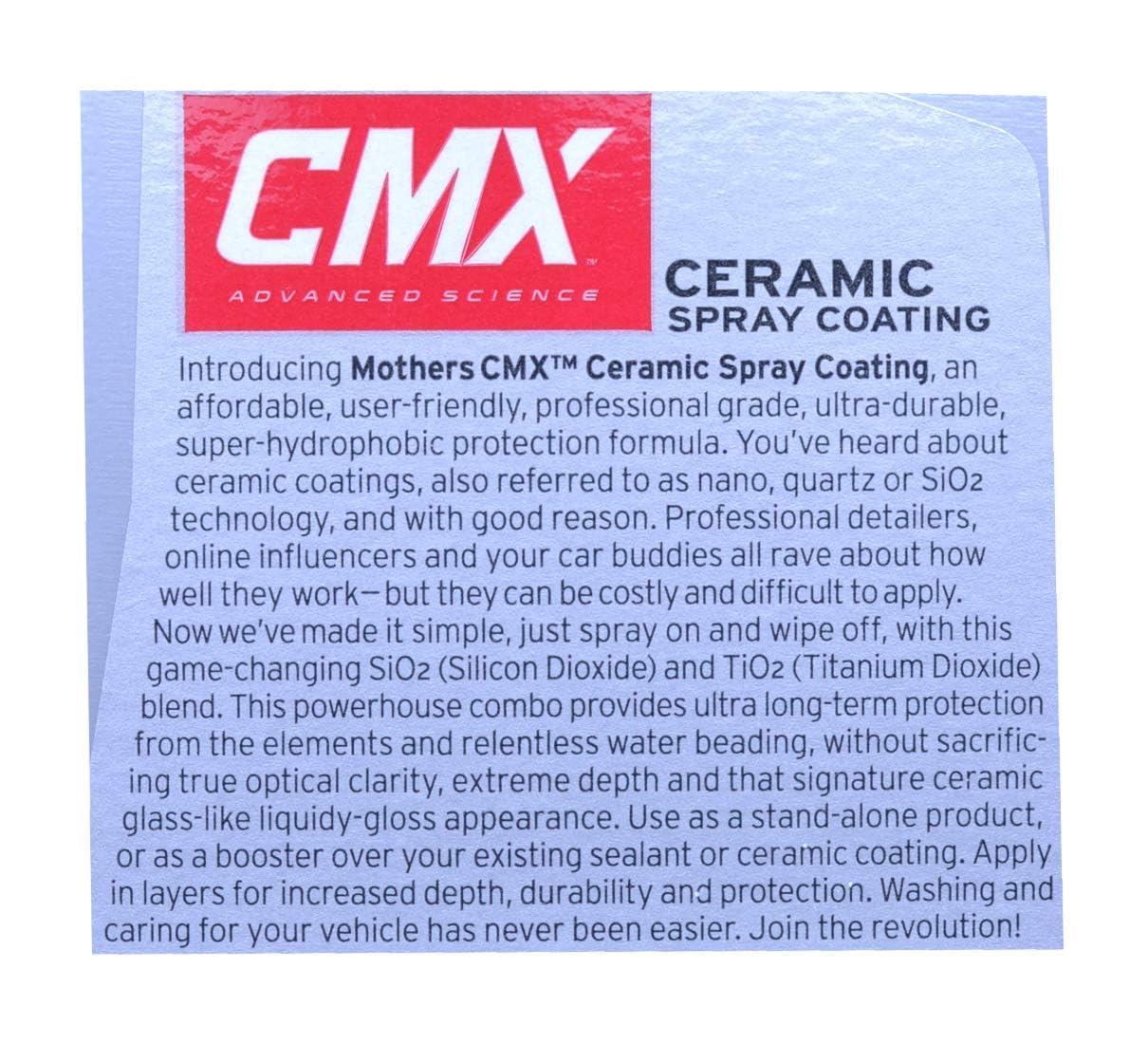 Mothers CMX Ceramic Spray Coating, 24 oz. – Advanced SiO2 + TiO2 Protection, User-Friendly, Professional Grade, Ultra Durable Long-Term Protection, High Gloss Super-Hydrophobic Finish (01024)
