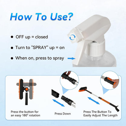 6 in 1 Snow Shovel & Snow Brush with Windshield De-Icer & Ice Scraper for Cars, Trucks, SUVs,40" Extendable & Bendable Thicken Aluminum Tube for Easy Roof Cleaning,180° Pivoting Head & EVA Grip