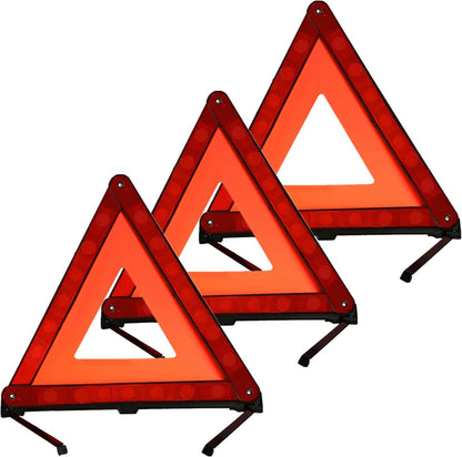 KAFEEK Reflective Warning Triangle for Vehicles, Emergency Warning Triangle Roadside Safety Triangle Kits, Day and Night Visibility for Car Breakdowns, Accidents, Fog Rain, 3-Pack