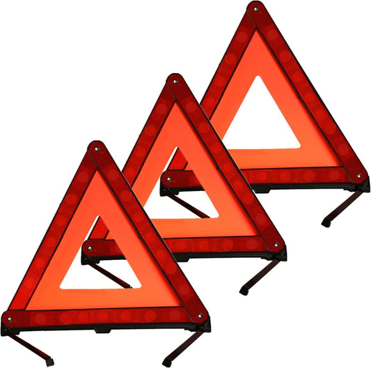 KAFEEK Reflective Warning Triangle for Vehicles, Emergency Warning Triangle Roadside Safety Triangle Kits, Day and Night Visibility for Car Breakdowns, Accidents, Fog Rain, 3-Pack