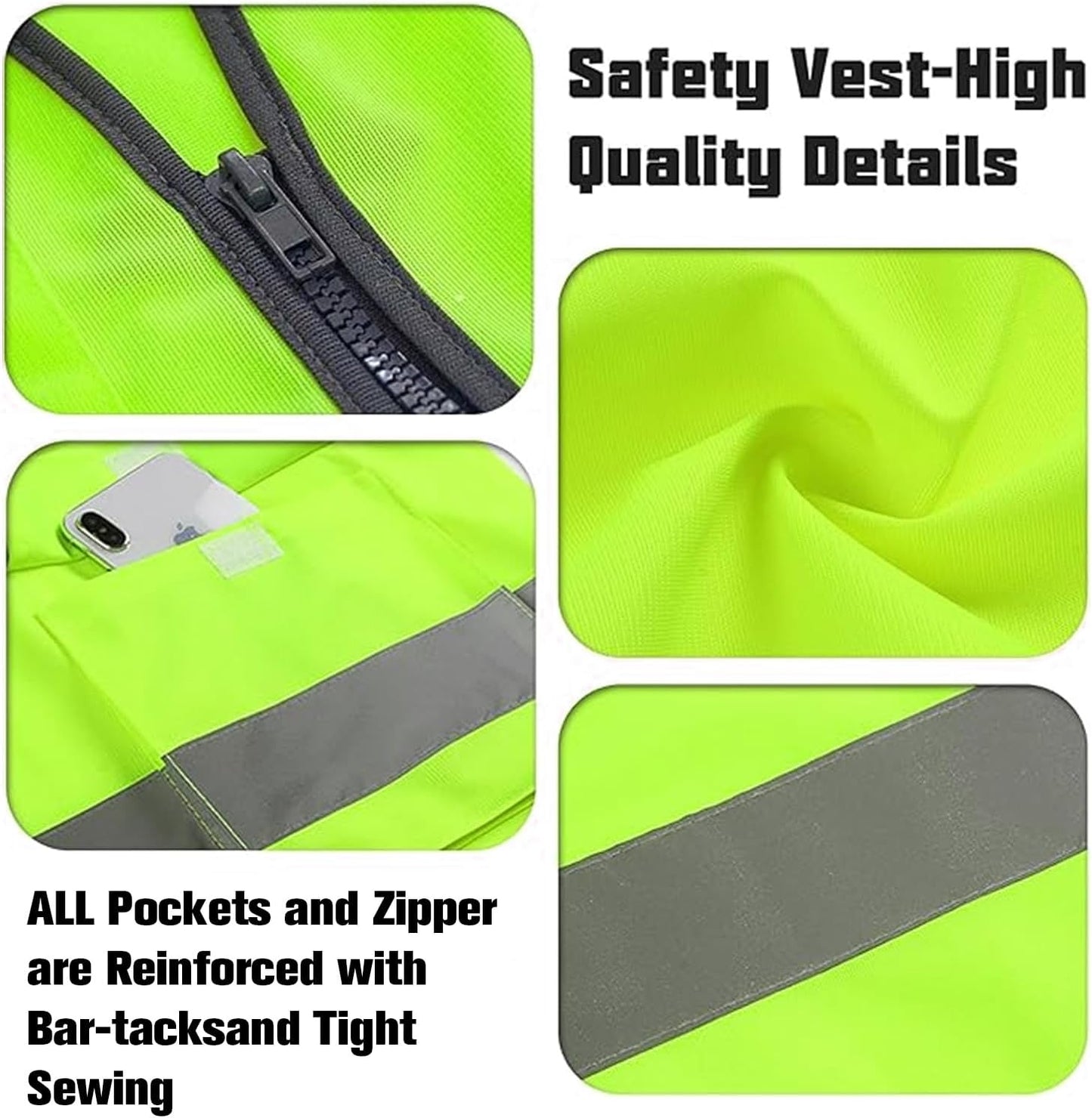 Safety Vests 20 Pack,Hi Vis Construction Vest with 5 Pockets and Zipper,Reflective Vest for Men Women Work One Size