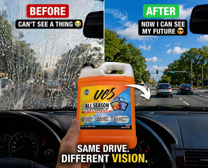 UCS 2-in-1 Windshield Washer Fluid 2-Pack (1 Gallon Each, 256 fl oz Total) – Ready to Use, Streak-Free Formula, All-Weather Cleaning, Removes Bugs, Dirt & Road Grime – Premium Windshield Cleaner