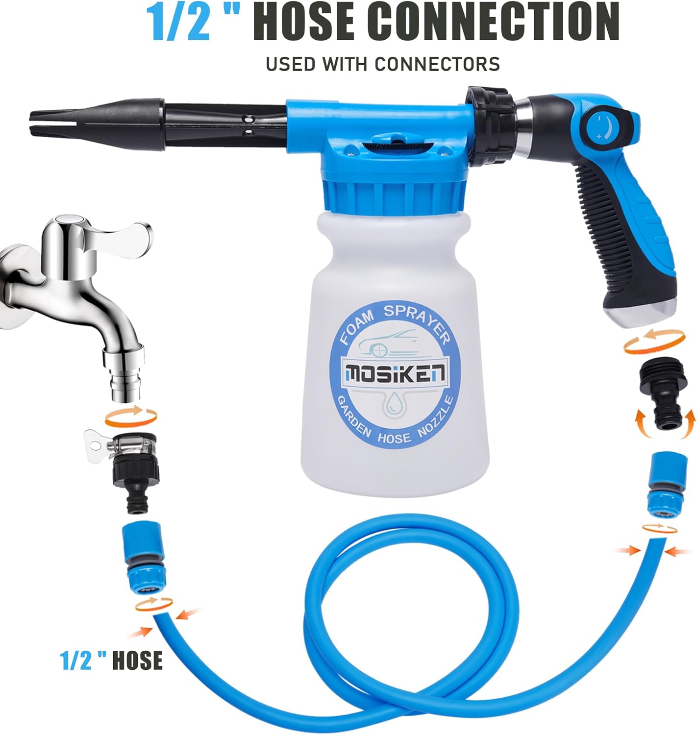 Blue Car Wash Foam Gun Sprayer Kit with Sponge & Towel, Snow Foam Blaster for Car & Garden Cleaning