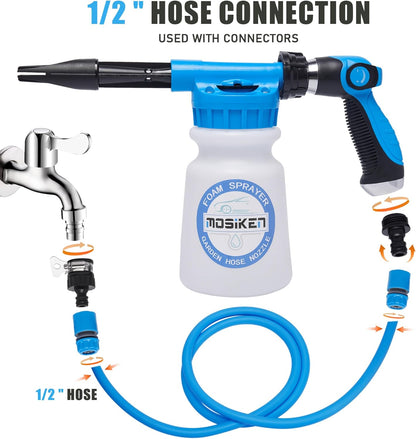 Blue Car Wash Foam Gun Sprayer Kit with Sponge & Towel, Snow Foam Blaster for Car & Garden Cleaning