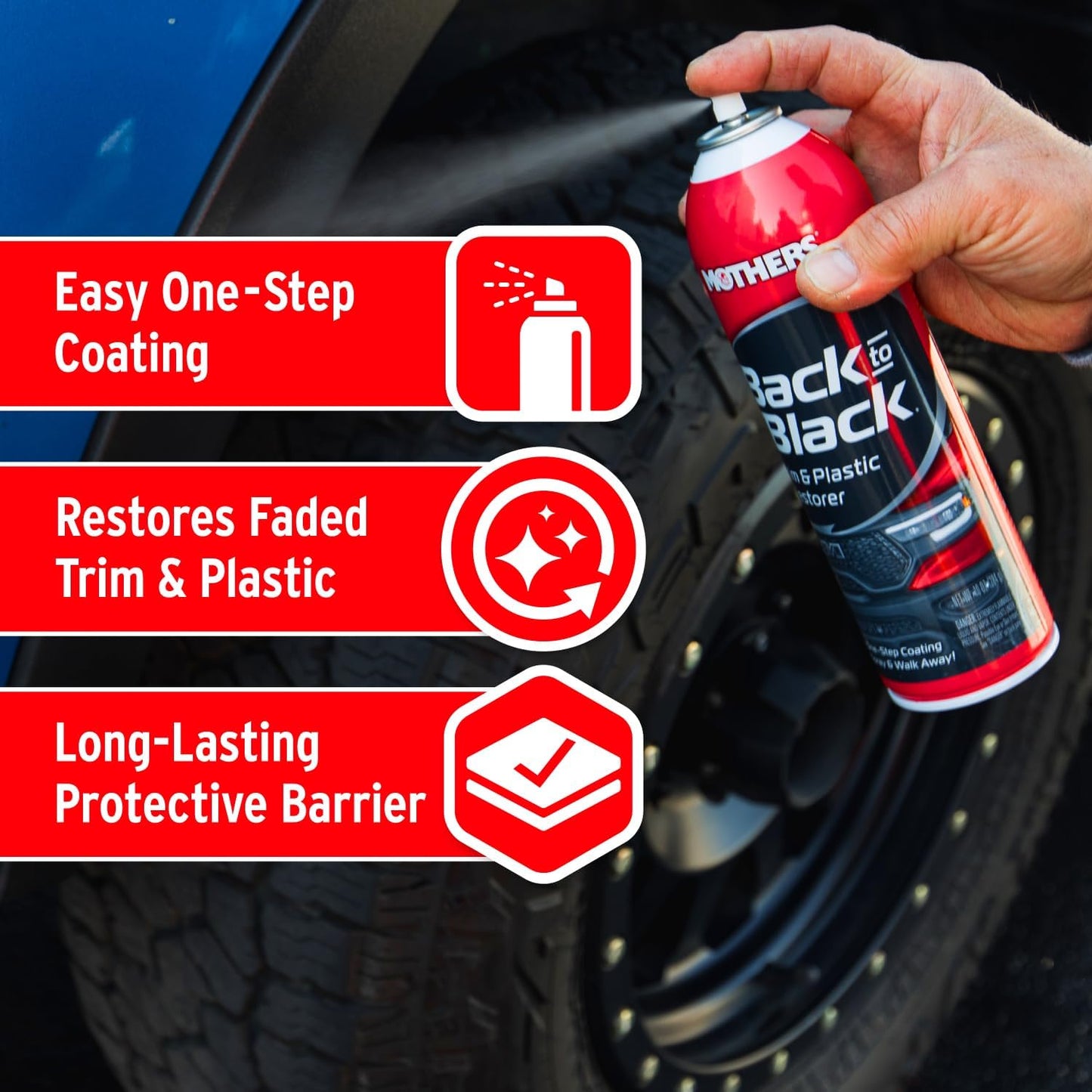 Mothers Back-to-Black Trim & Plastic Restorer, 10 oz. Aerosol — Removes Oxidation, Dirt & Wax Residue – Restores Faded Trim & Provides Long-Lasting Protection (06110)