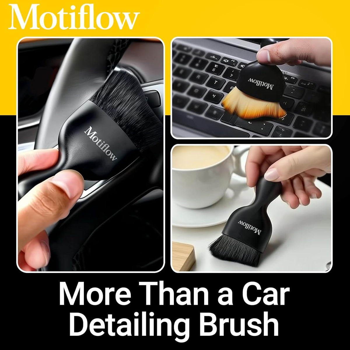 2 PCS Car Interior Detailing Brush, Car Detailing Supplies Soft Bristle Detailing Brush, Car Interior Cleaning Tool, Auto Detailing Brush Car Dashboard Cleaning Duster Brush (Black&Yellow)
