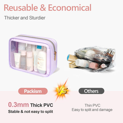 PACKISM Clear Makeup Bag - TSA Approved Toiletry Bag for Carry-on & Checked Luggage, Water Resistant Car Storage Organizer with Reinforced Seams