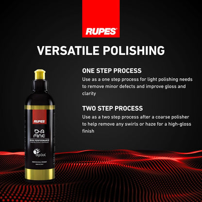 RUPES 9.DAFINE250 Pack of 1 250 ml Yellow D-A Fine High Performance Polishing Compound for Car Detailing & Removing Scratches| Removes Fine Defects | Micro-Abrasive Technology | Removes Swirl Marks