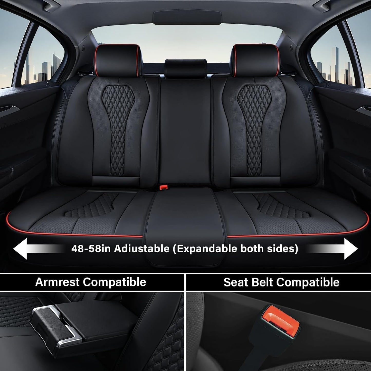 Coverado Seat Covers, Car Seat Covers Full Set, Black Car Seat Cover, Car Seat Covers Front Seats Back Seat Cover, Waterproof Car Seat Cushion, Leather Seat Covers Seat Protector Fit for Most Cars