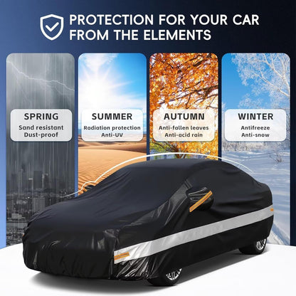 10 Layers Car Cover Custom Fit for Mercedes Benz C Class C250 C300 C43 C63 (1993-2026), Waterproof All Weather for Automobiles, Outdoor Full Cover Sun Dust Rain Protection with Cotton. Black - Colors C