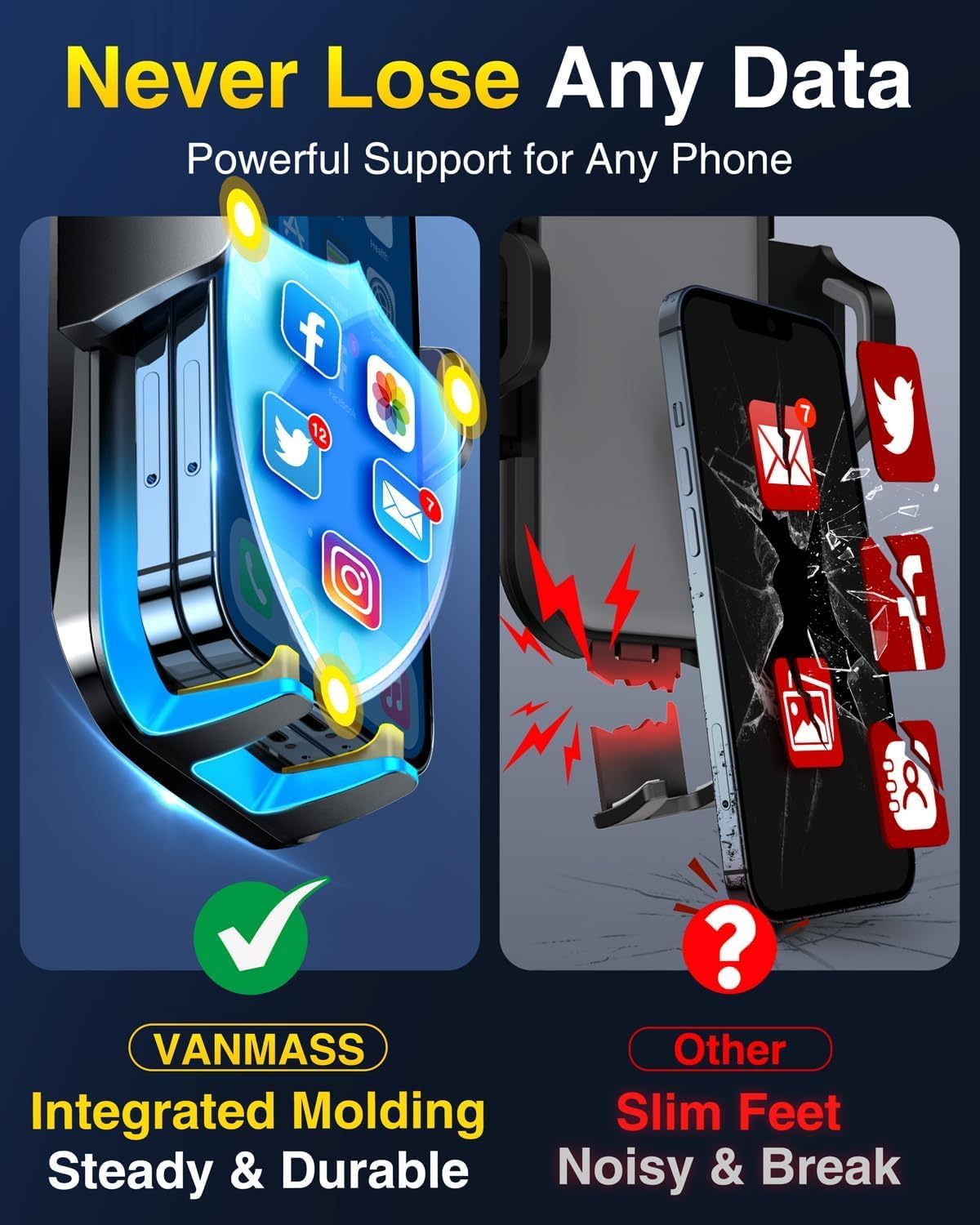 VANMASS【85+LBS Strongest Suction & Military-Grade Ultimate Car Phone Mount【Patent & Safety Certs】 Cell Phone Holder for Dash Windshield Vent for iPhone 17 Pro Max Automobile Accessory Kits,Ink Black