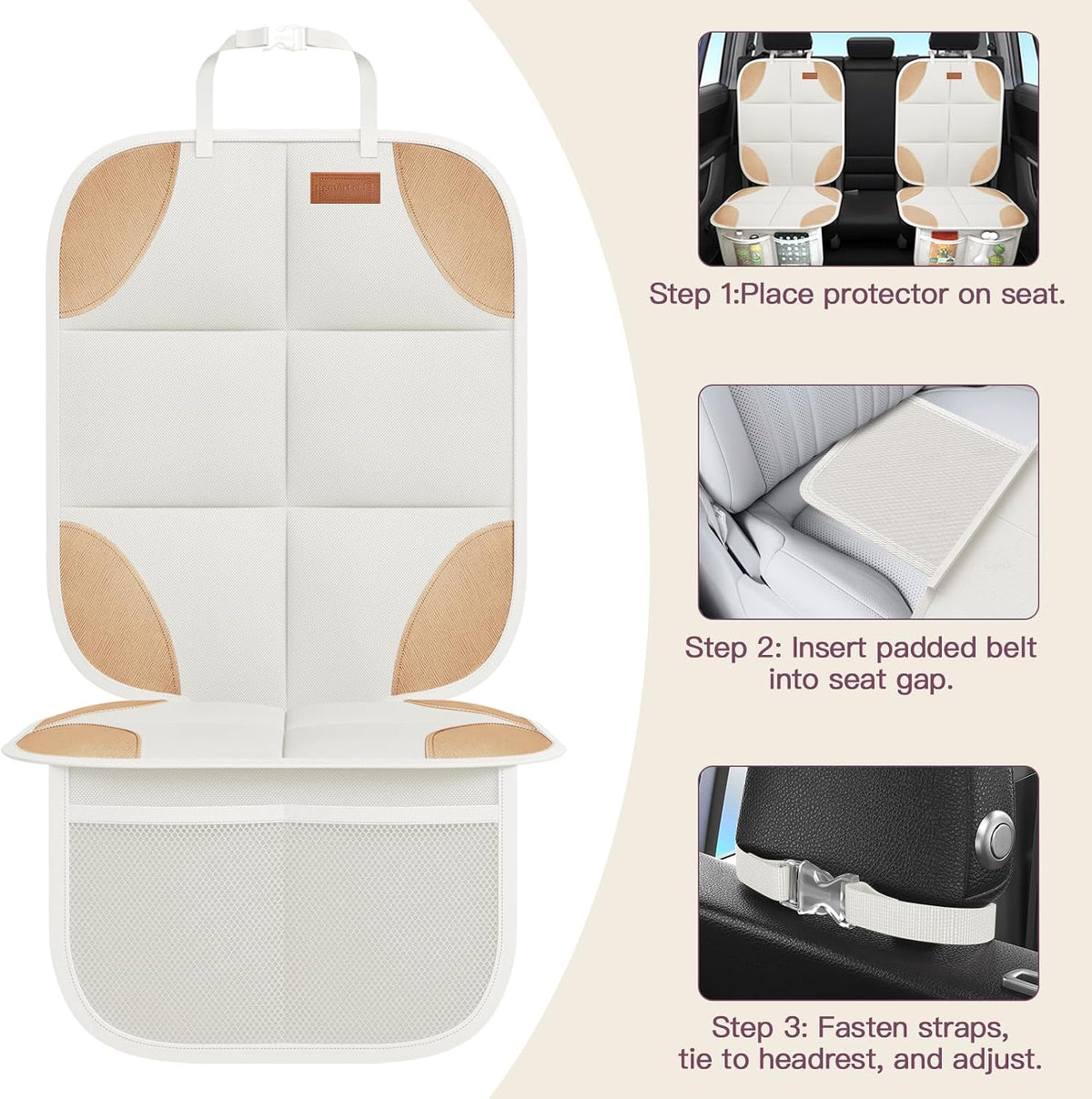 SMART ELF Car Seat Protector, 2Pack Seat Protector Protect Child Seats with Thickest Padding and Non-Slip Backing Mesh Pockets for Baby and Pet,Sedan SUV Truck (Black)