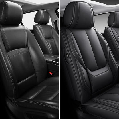 MINGBRON Car Seat Cover Full Set, Leather Car Seat Cover, Waterproof Seat Covers, Car Seat Cushion, Nappa Leather Seat Covers Car Seat Protector Universal Fit Most Cars Black