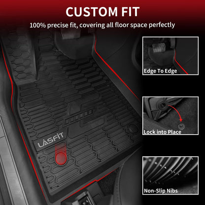 LASFIT Floor Mats for Ford F-150 2021-2026 | F150 Lightning 2022-2025 SuperCrew (Rear w/Fold Flat Storage) Carpet Floor All Weather Car Liners TPE Truck Mats - 1st and 2nd Row, 3pcs Black