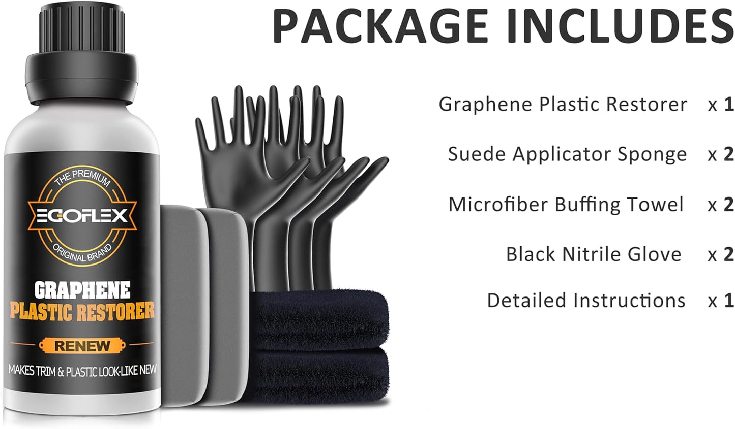 Graphene Plastic Restorer Trim Kit - Crystal Coating Plastic Restorer for Cars - Rubber Vinyl Headlight Restoration Restore a Finish Back to Black Shine Exterior Auto Detailing Supplies