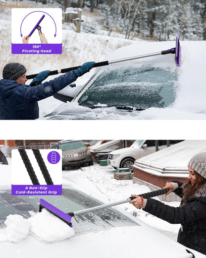 helloleiboo 2025 Extra Long 55.7" Ice Scrapers for Car Windshield Multi-Functional Detachable Car Ice Scraper with Foam Grip and 270° Pivoting Brush Head Snow Brush for SUV Truck Auto (Blue)