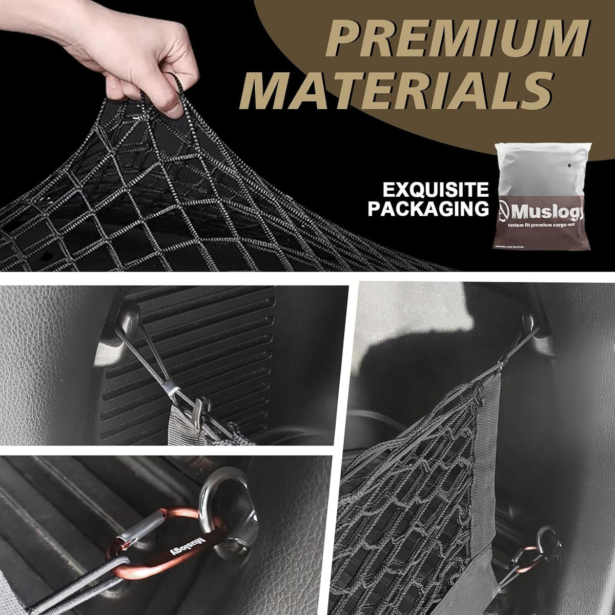 Muslogy Truck Bed Cargo Net Trunk Netting Compatible with 2023-2025 2026 Honda CR-V Accessories, Pickup Cargo Organizer SUV Sedan Storage Net w/Heavy Duty Carabiners - Colors A