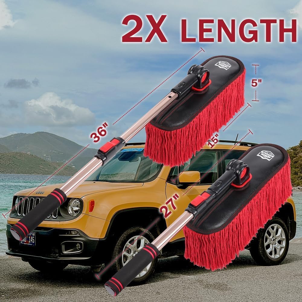 Car Duster Exterior Scratch Free,Car Dusters Extendable Handle Cleaning Exterior,Detailing Brush Kit for Truck,SUV,Caravan,Motorcycle,Wax Cotton Fabric,Waterless Wash Equipment