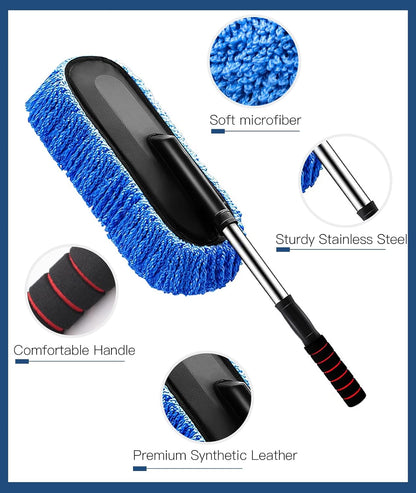 YeewayVeh Car Duster Exterior Scratch Free Microfiber Car Cleaning Brush, Extendable Handle Pollen and Dust Brush for Truck, SUV, Vehicles and Home Cleaning, Gray and Red