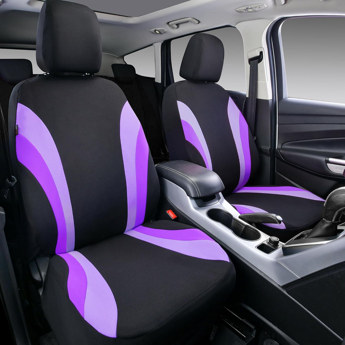 CAR PASS Line Rider Sporty Front Seat Covers,Gray Car Seat Covers Two Front Seats Only, Airbag Compatible,Universal Fit Sedans,Cars,Vans,SUV,Truck(Black and Gray)