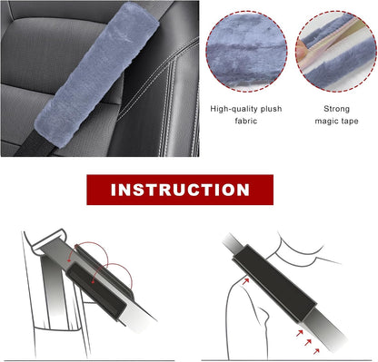 Sun Walker 2PCS Seat Belt Shoulder Pads, Fluffy Soft Plush Auto Seat Belt Pads for Protecting Your Neck & Shoulder, Comfortable Seatbelt Cover Warm Protective Cushion for Most Cars (Purple)