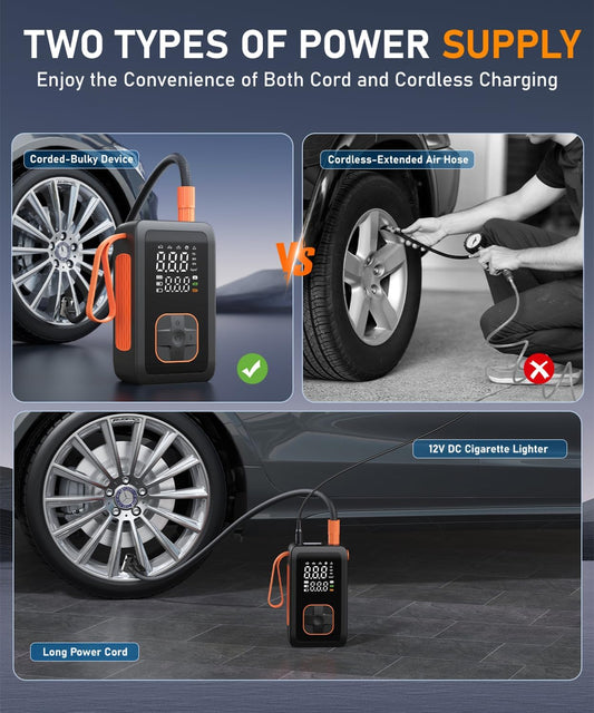 Hafuloky Tire Inflator Portable Air Compressor, 3X Faster Cordless Air Pump with Digital Pressure Gauge, 150PSI Air Pump with Cigarette Lighter Plug for Cars, Motorcycles, Bicycles, Balls(Black)