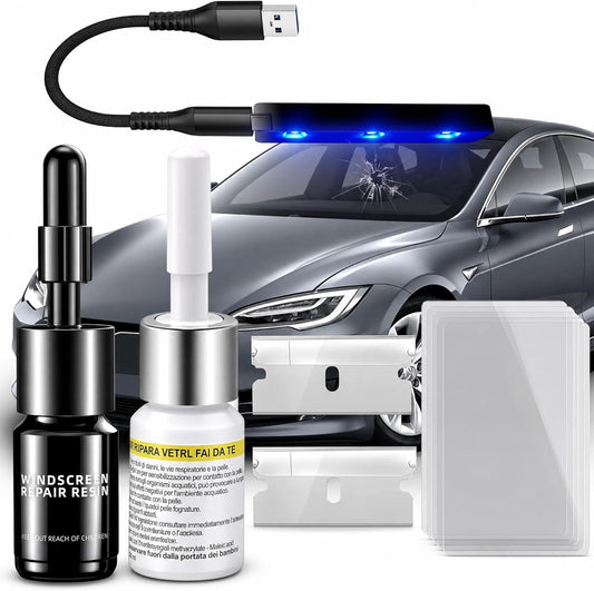 Upgraded Windshield Repair Kit for Chips and Cracks, 2026 Professional Car Glass Repair Kit with Type-C UV Curing Light, Nano Auto Glass Repair Fluid for Star, Bulls-Eye & Long Cracks, 2-Pack