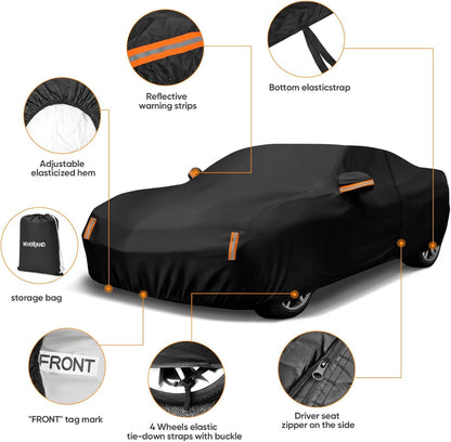 NEVERLAND Sedan Car Cover Waterproof Heavy Duty All Weather Protection Snow Anti-UV Windproof Outdoor Full Car Cover Fit for Automobiles BMW/Mercedes-Benz/Honda（for Car Size:183''L x 70''W x 59''H）