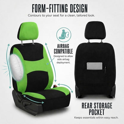 FH Group Full Set Cloth Car Seat Covers, Universal Fit Front and Split Bench Rear, Airbag Compatible, Washable for SUV, Sedan, Van - Black