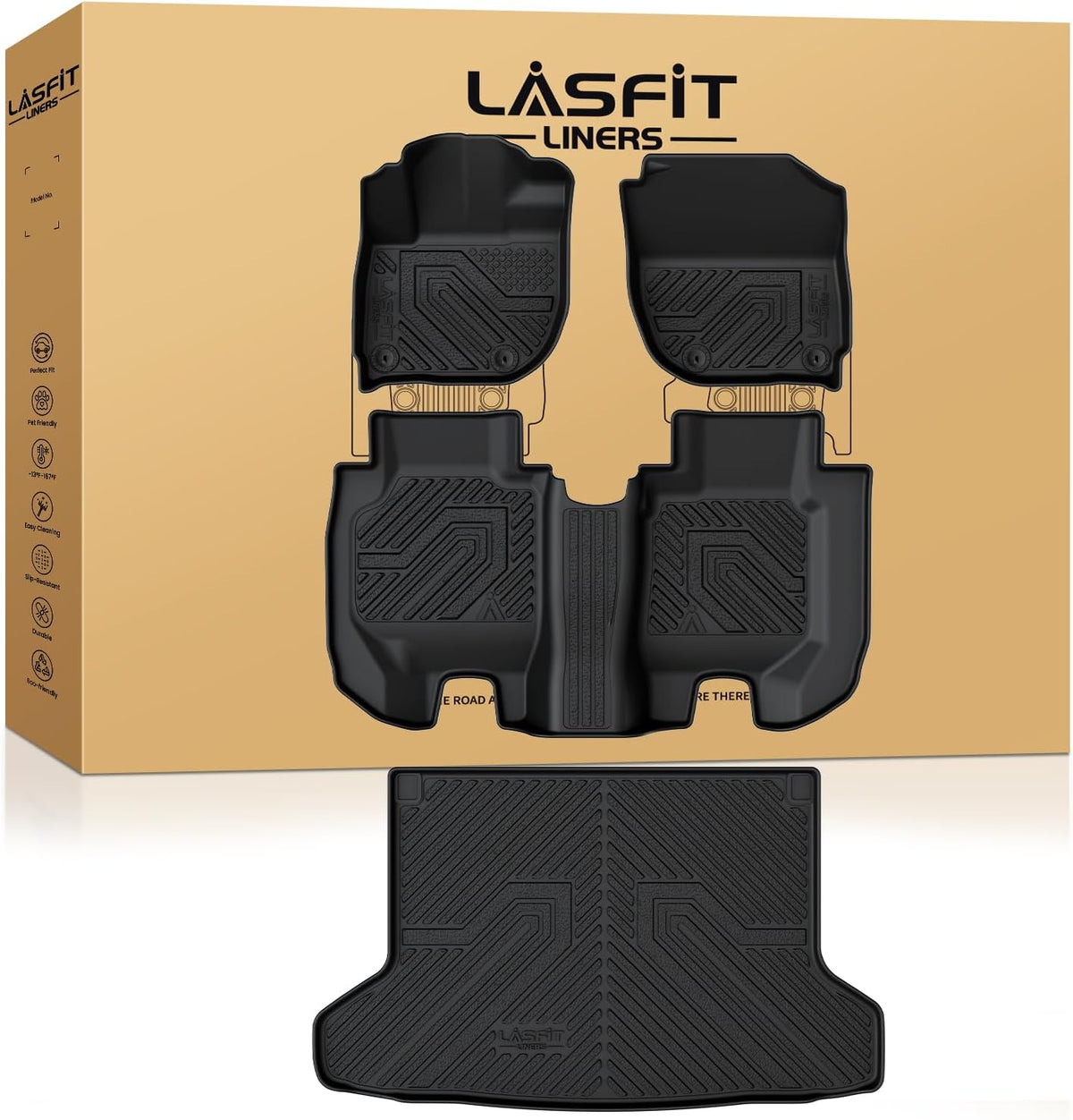 LASFIT Floor Mats for Honda CR-V 2026 2025 2024 2023 (Gasoline & Hybrid & e:FCEV), All Weather TPE Custom Fit Anti-Slip Pet Friendly Car Liners, 1st & 2nd Row Black