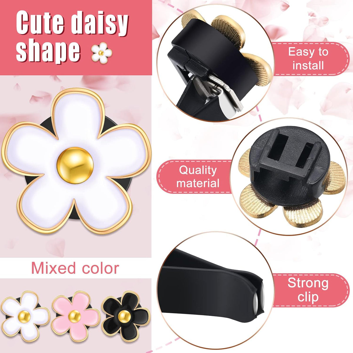 Frienda 6 Pcs Daisy Flower Air Vent Clip Accessories Air Conditioning Outlet Clip Car Air Freshener Dashboard Accessories Charm Car Inter Decor(3 cm, 3.3 cm,White)